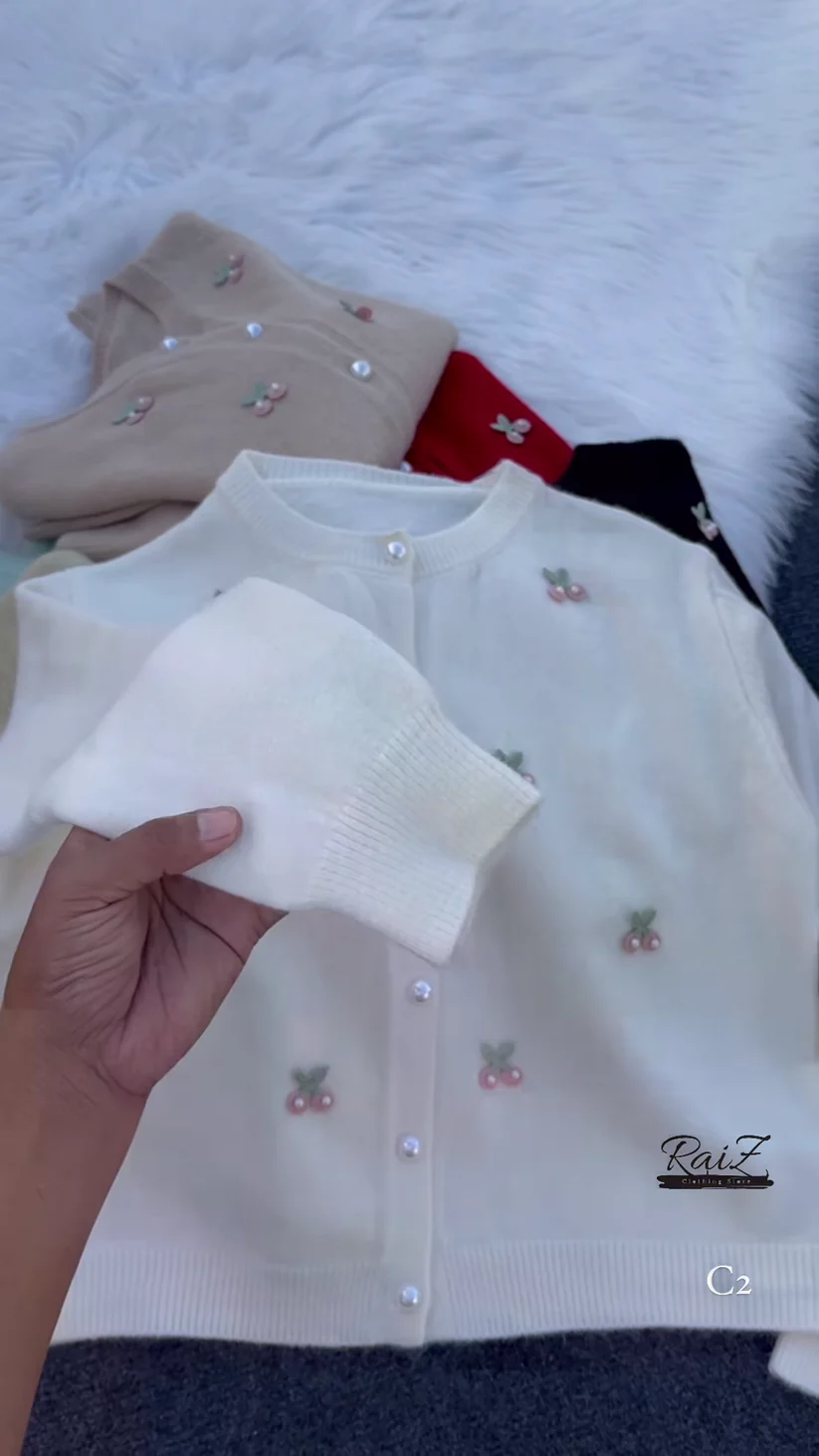 Clara round neck soft knit pearl button cardigan - Image 3