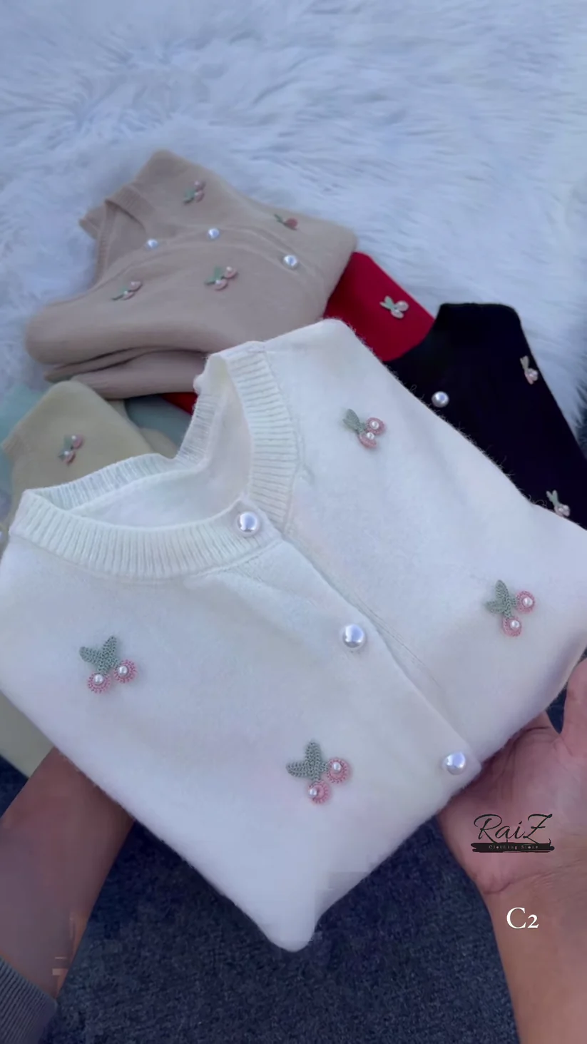 Clara round neck soft knit pearl button cardigan - Image 4