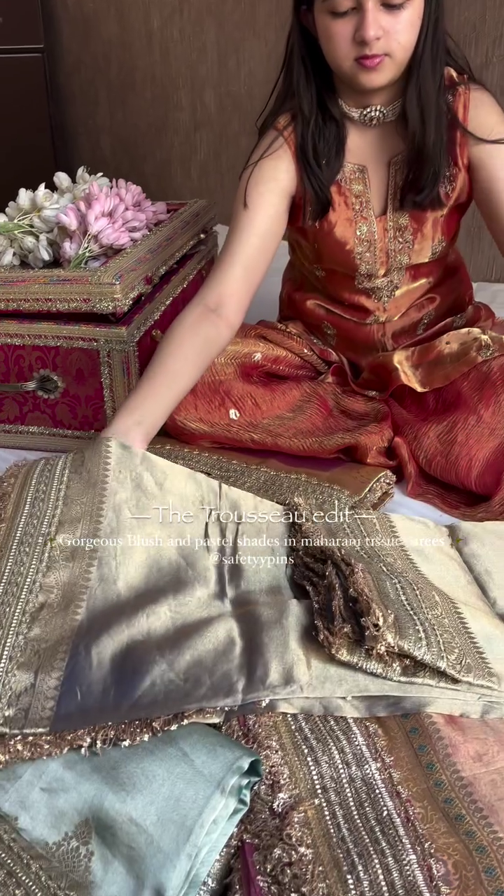 Heeramandi Edition Dyed Tissue Silk Saree with Lace Stitched Detailing - Image 3