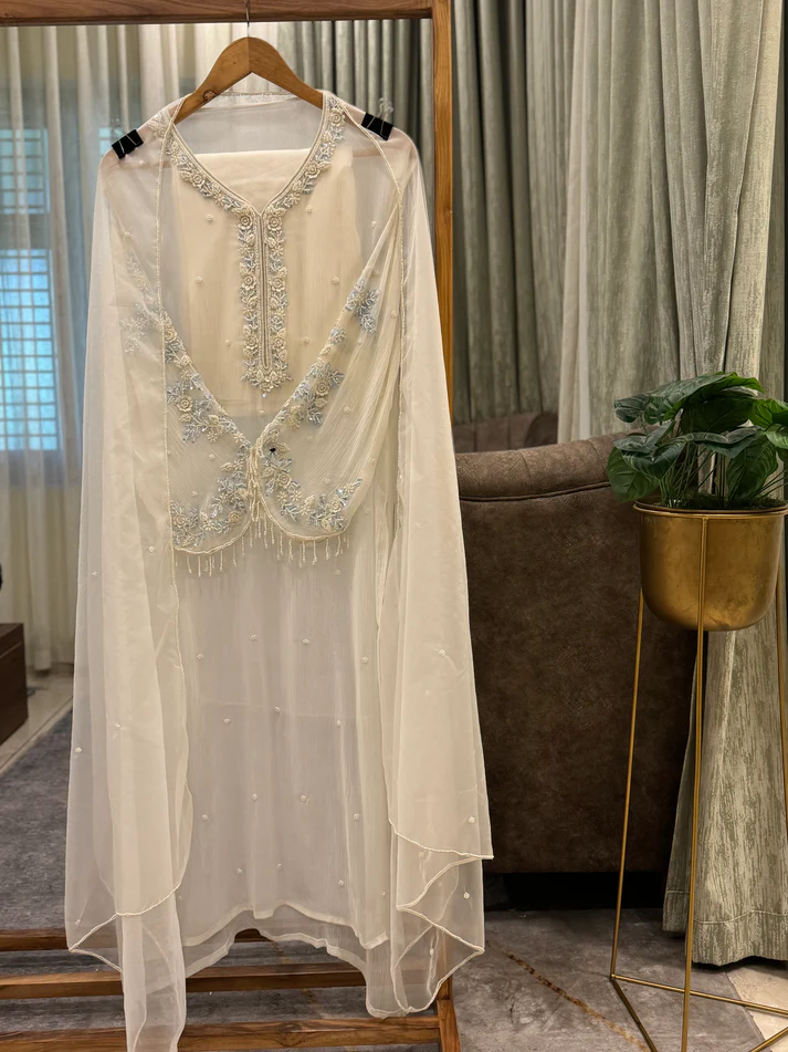 Premium Chiffon Handwork Suit with Bottom and Organza Dupatta