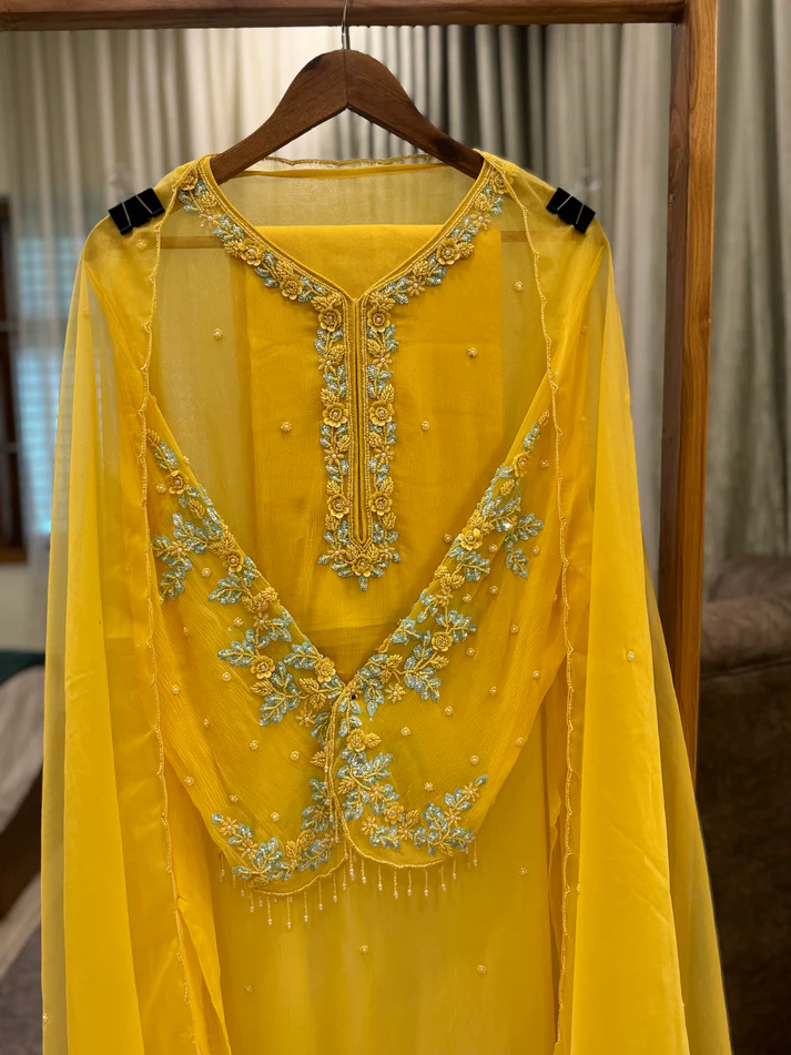 Premium Chiffon Handwork Suit with Bottom and Organza Dupatta - Image 4