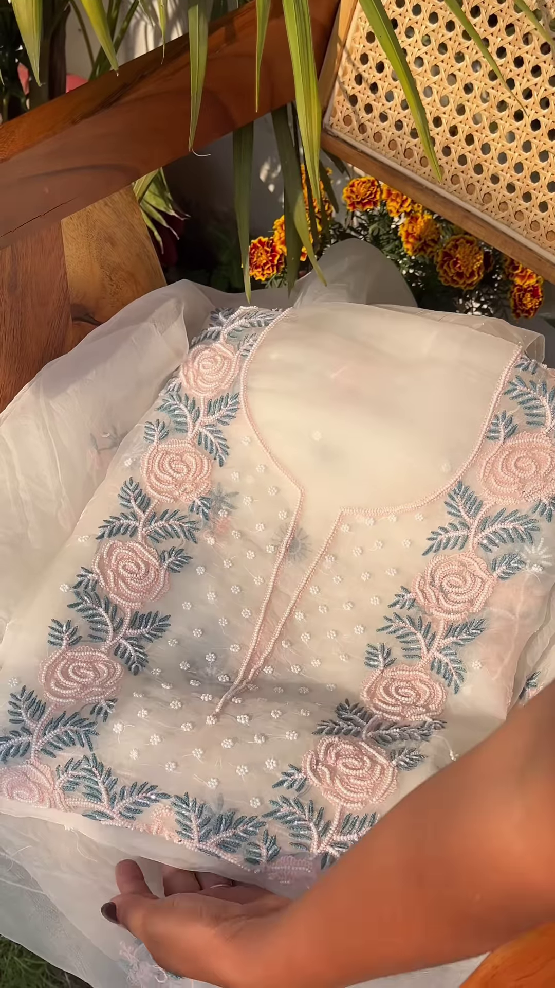 Women’s Floral Embroidered Flared Kurta Set with Dupatta - Image 4