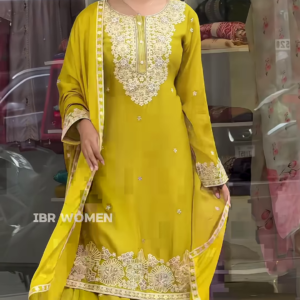 Stunning Yellow and Pista Green Embroidered Anarkali Set