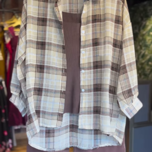 Brown Plaid Overshirt & Ribbed Tank Co-ord Set – Relaxed & Trendy