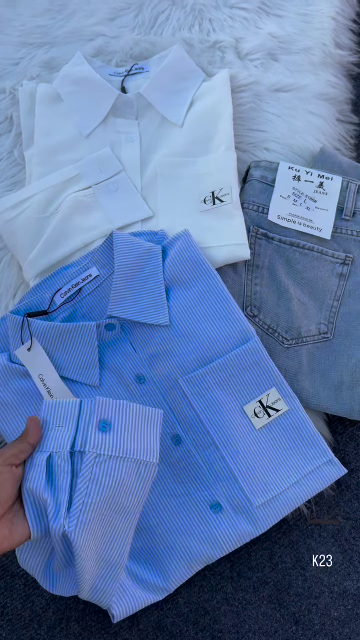 Classic Striped & Solid Button-Down Shirt – Effortlessly Chic