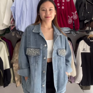 Embellished Oversized Denim Jacket – Edgy & Chic