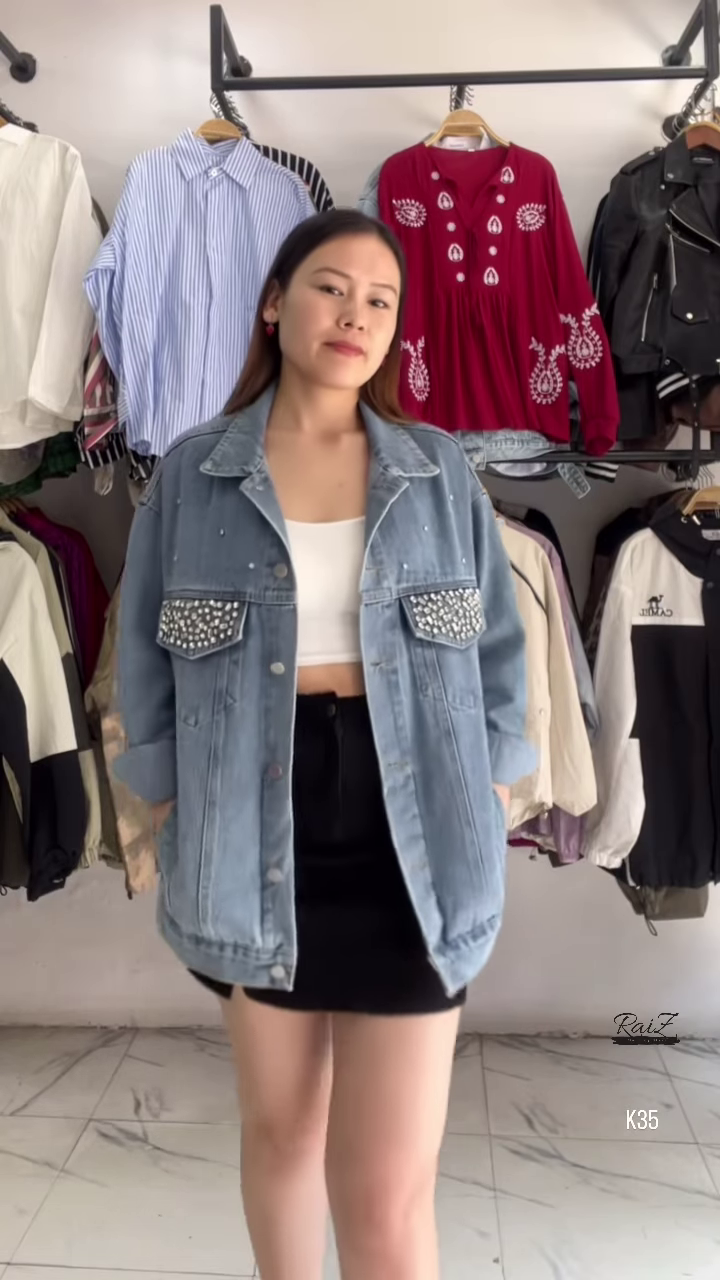 Embellished Oversized Denim Jacket – Edgy & Chic - Image 2