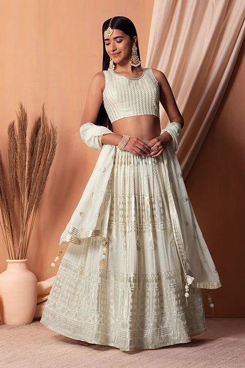 White Bollywood Georgette Lehenga Choli with Sequins