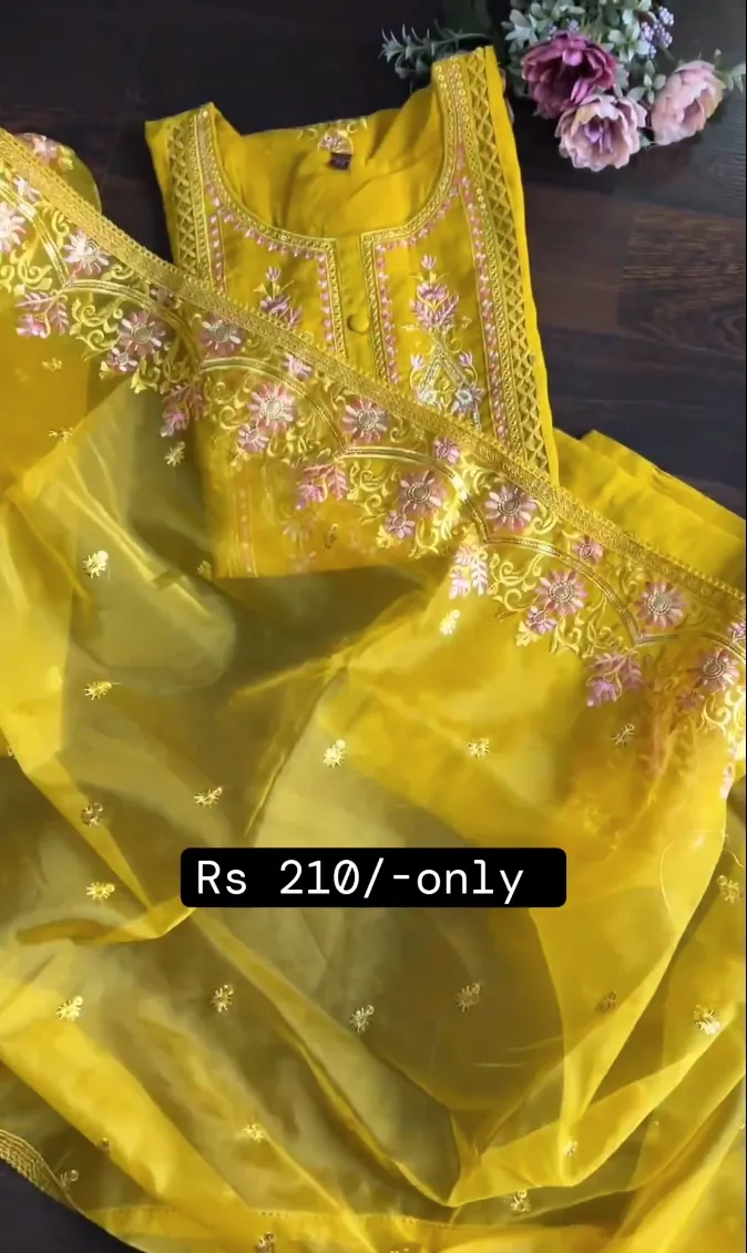 Golden Grace: Yellow Karachi Suit - Image 3