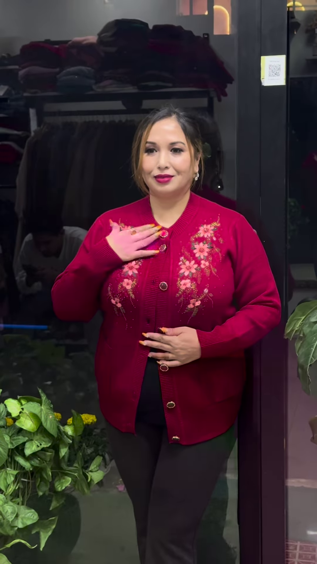 Plus Size Embroidered Pure Acrylic Cardigan