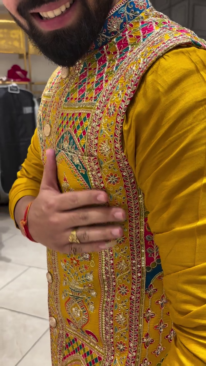 Elegant Men's Indo-Western Kurta Set with Vibrant Embroidery - Multiple Variants - Image 3