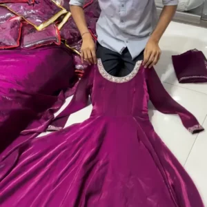 Elegant Sky-Blue Anarkali Gown – Embellished with Silver Detailing