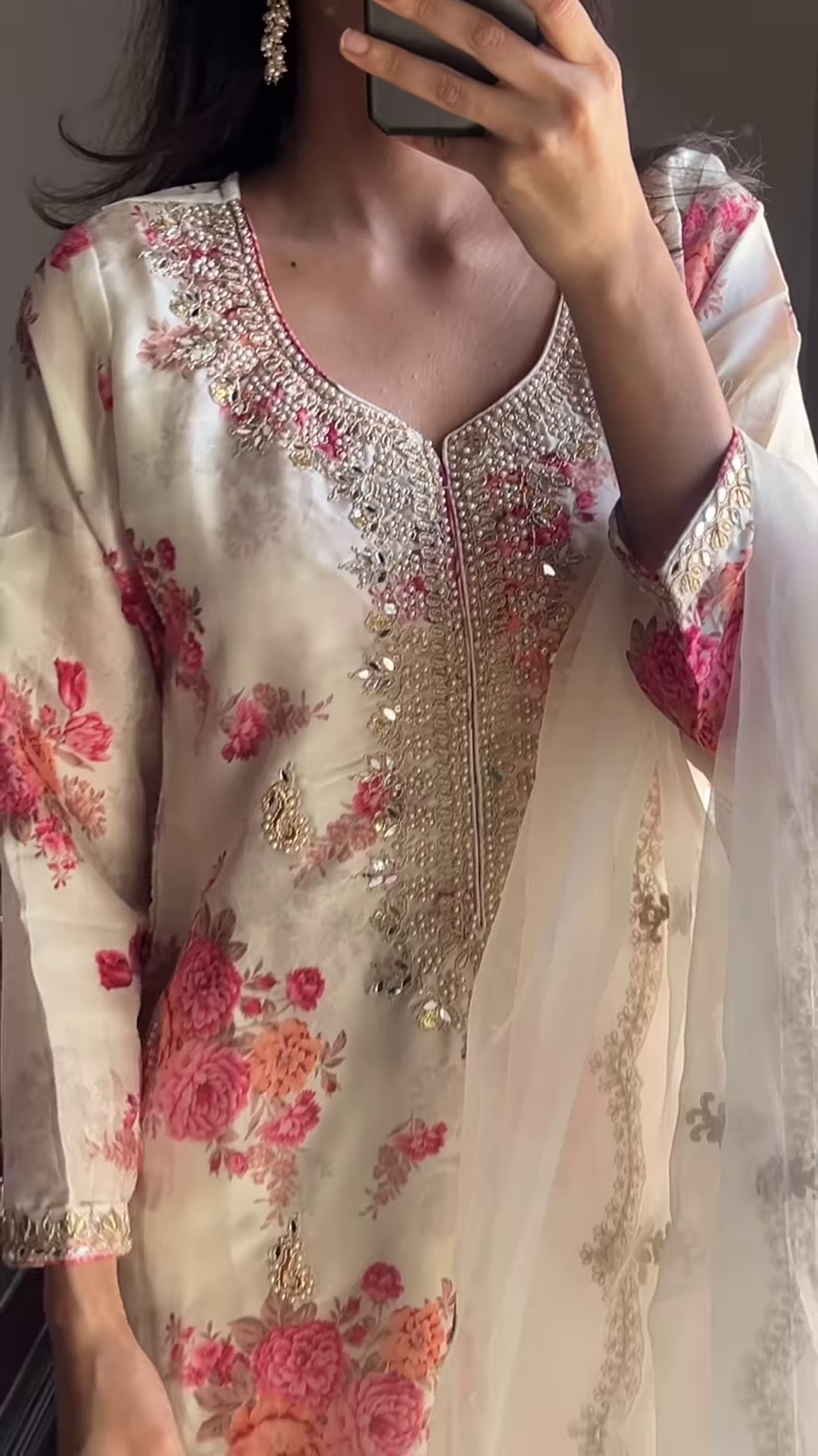 Ivory Floral Mirror-Embroidered Suit – A Timeless Grace