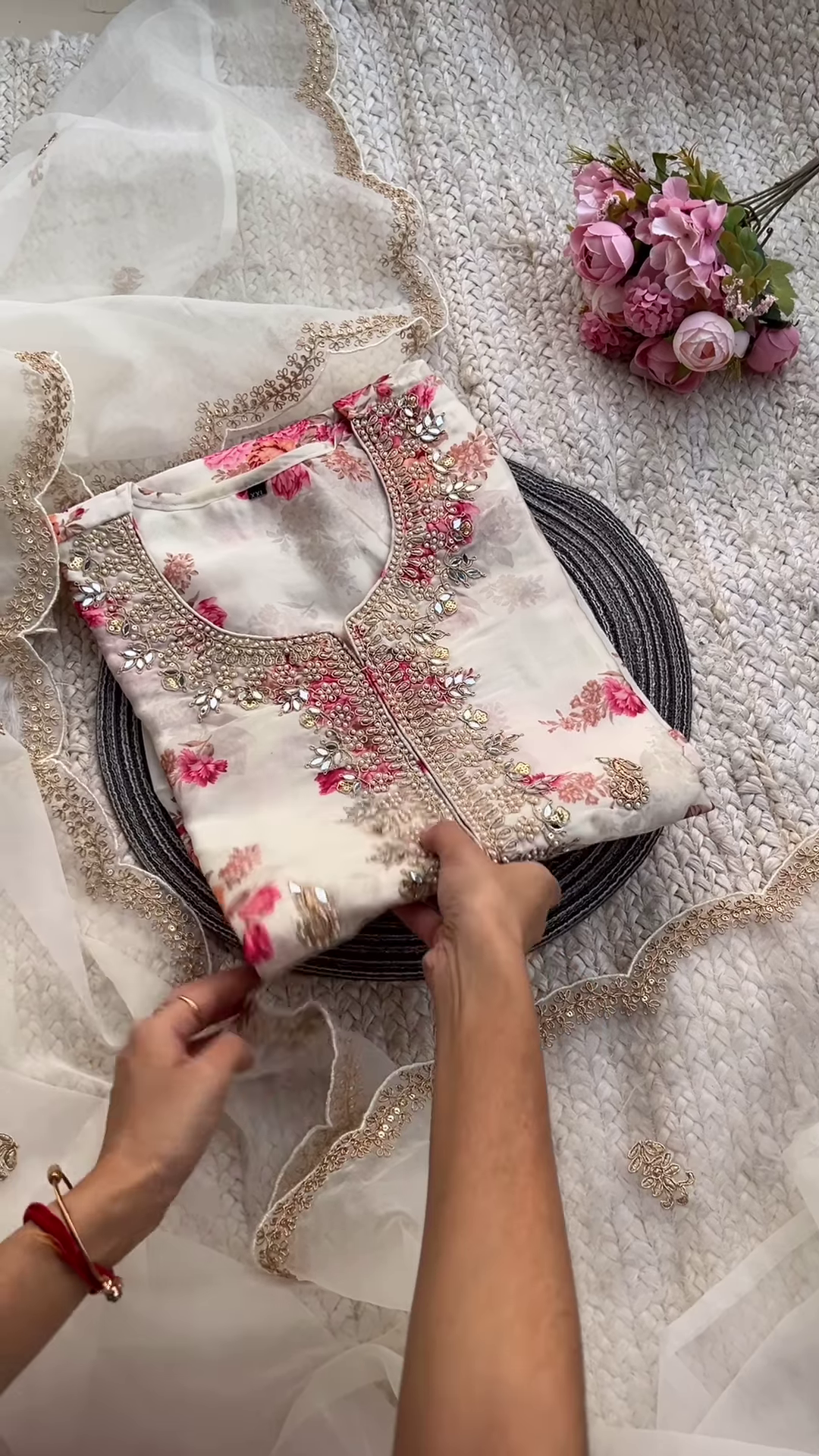 Ivory Floral Mirror-Embroidered Suit – A Timeless Grace - Image 2