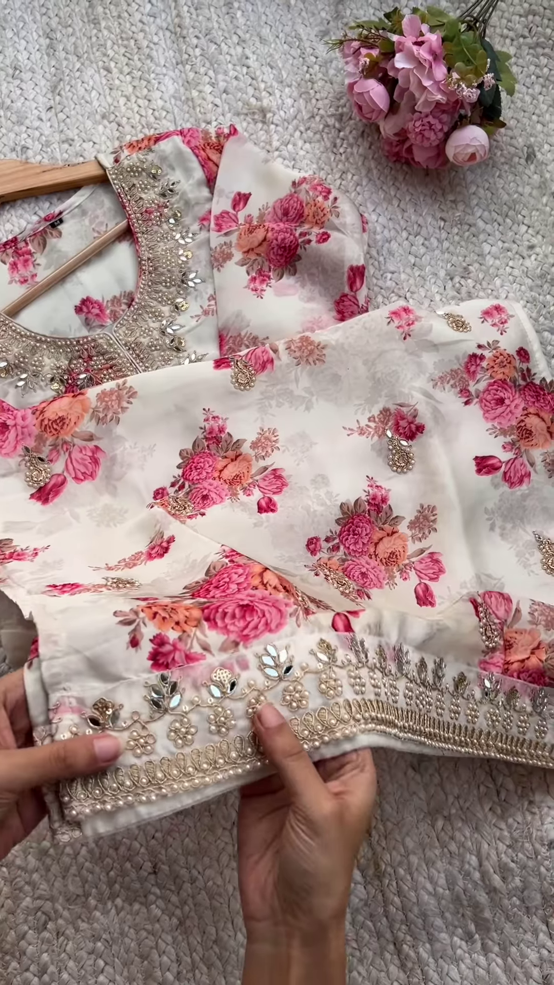 Ivory Floral Mirror-Embroidered Suit – A Timeless Grace - Image 3