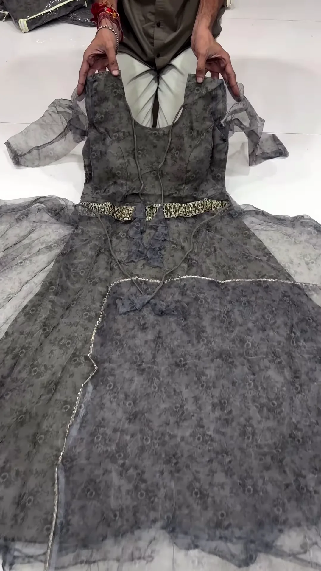 Navy Blue & Black Embroidered Gown – Elegant Partywear - Image 2