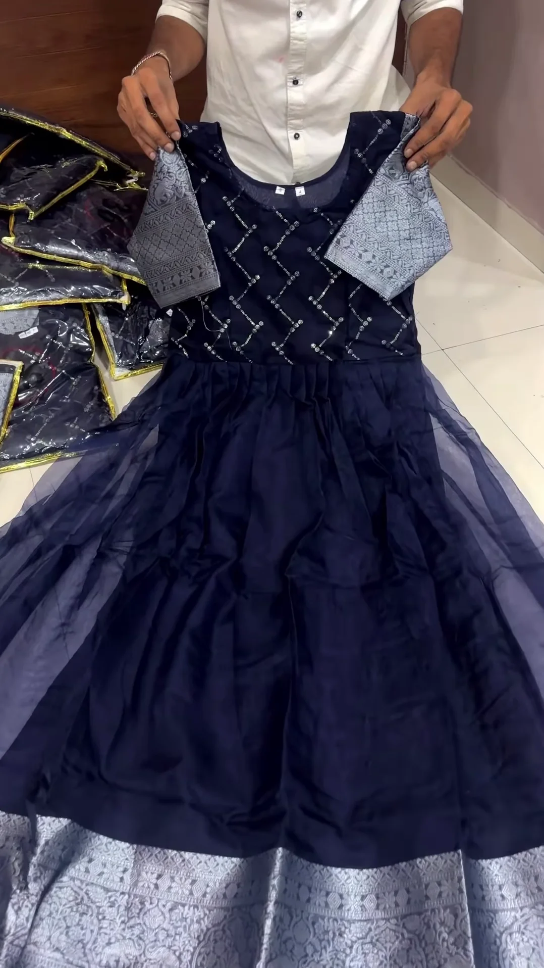 Navy Blue & Black Embroidered Gown – Elegant Partywear - Image 3