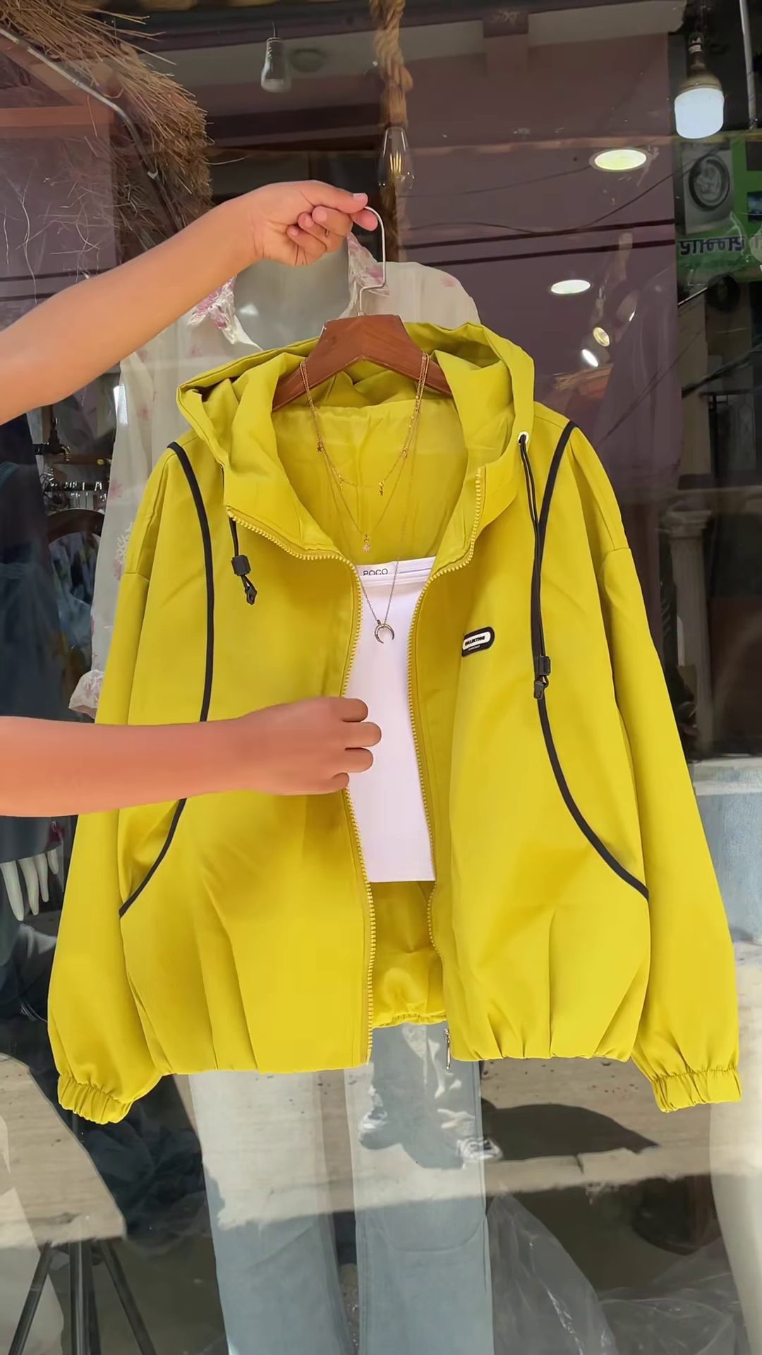 Purple Hooded Jacket with White Trim – Casual Streetwear Layer for Women - Image 6