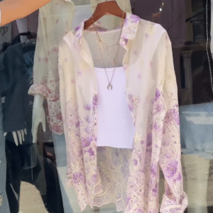 Sheer Floral Lace Blouse in Pink & White – Layered Casualwear for Women