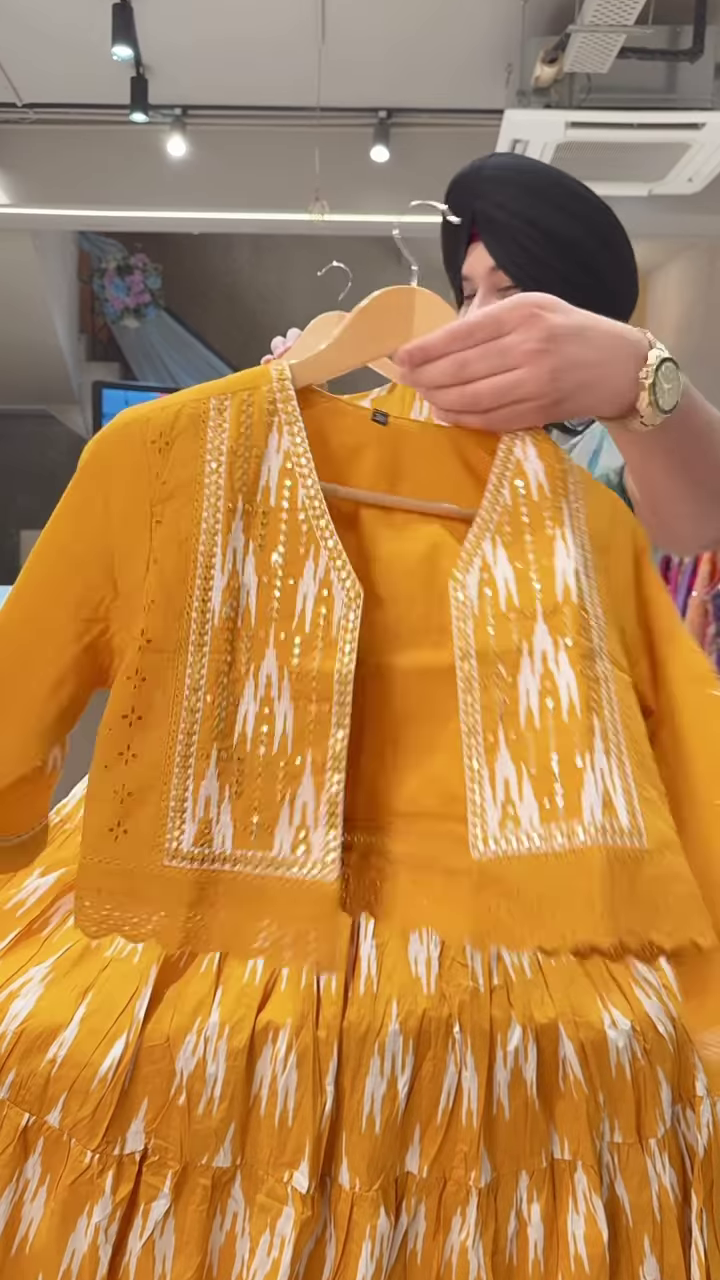 Floral Printed Light Base Dress with Matching Blue Embroidered Jacket for Women - Image 3