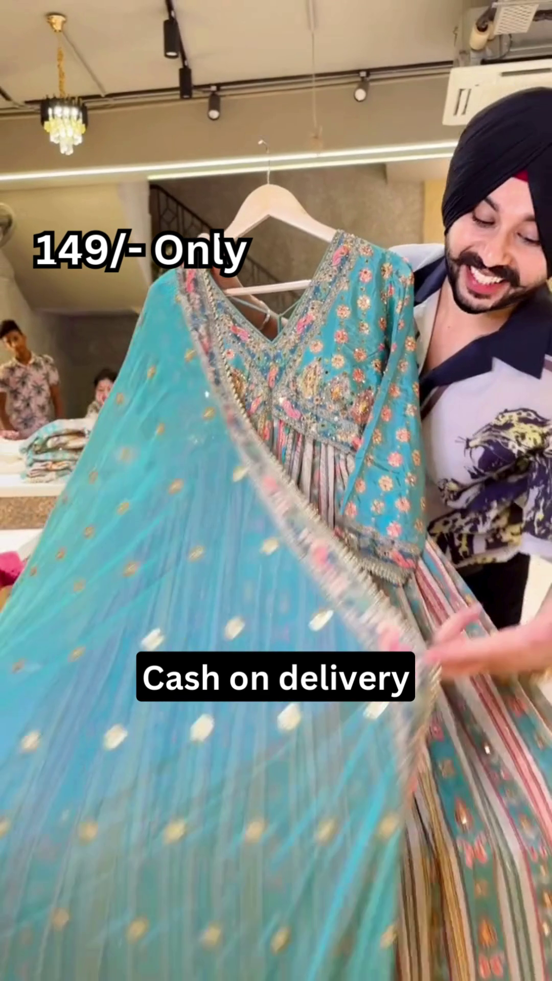 Turquoise Multicolor Printed Ethnic Dress with Embellished Bodice and Striped Lower Panel