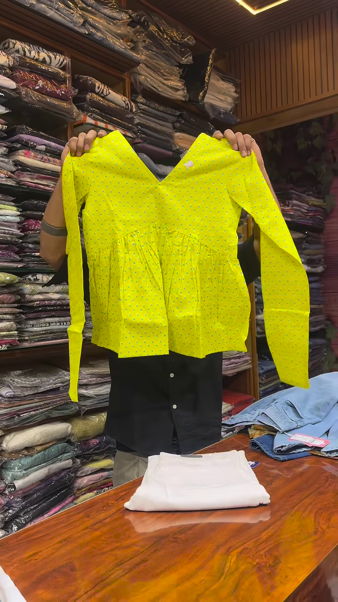 White Long-Sleeve Floral Printed Shirt with Green and Blue Motifs for Women - Image 2